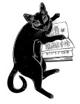 Black cat reading a magic book